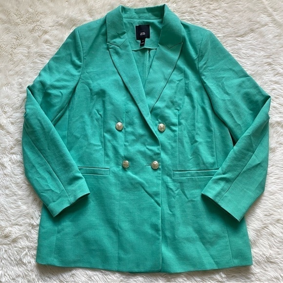 River Island Blazer Double Breasted Gold Button Green Plus Size 14 - Picture 4 of 14